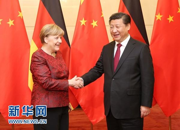 10月29日，国家主席习近平在北京钓鱼台国宾馆会见德国总理默克尔。新华社记者姚大伟摄